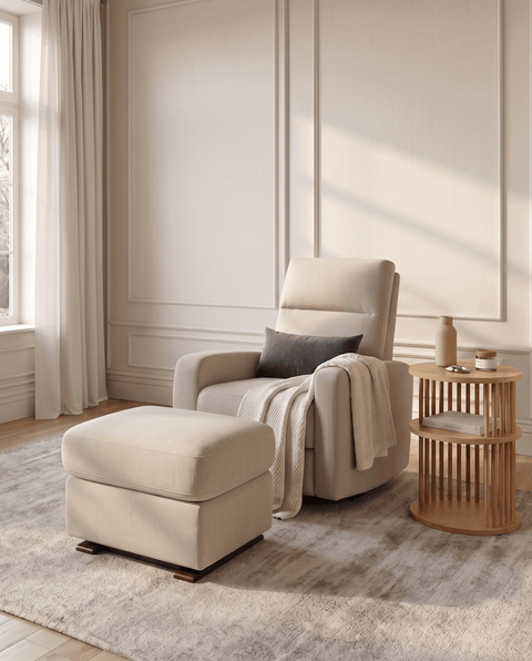 The Glider Plus + Gliding Ottoman + Lumbar Pillow