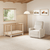 Full view of beige recliner with high backrest and clean lines